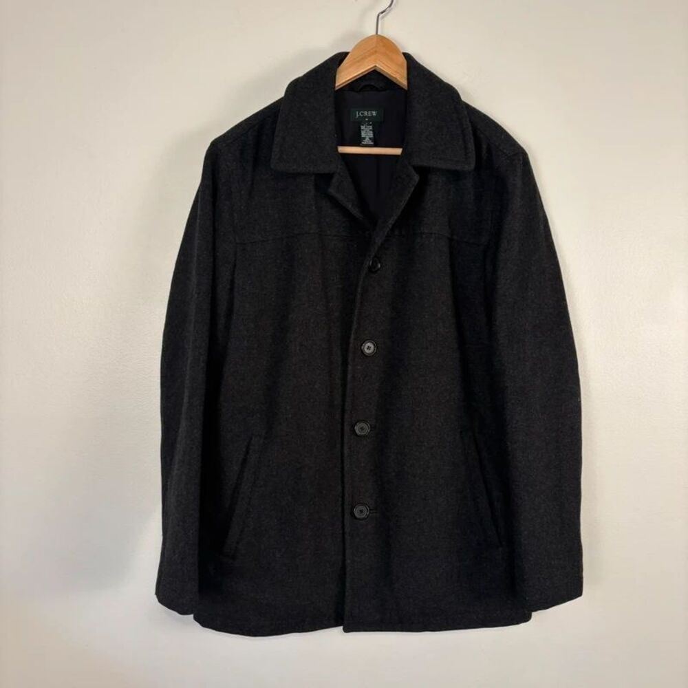 J.Crew Mens Wool Blend Quilted Lined Car Coat Charcoal Gray Small 65742 Flaws